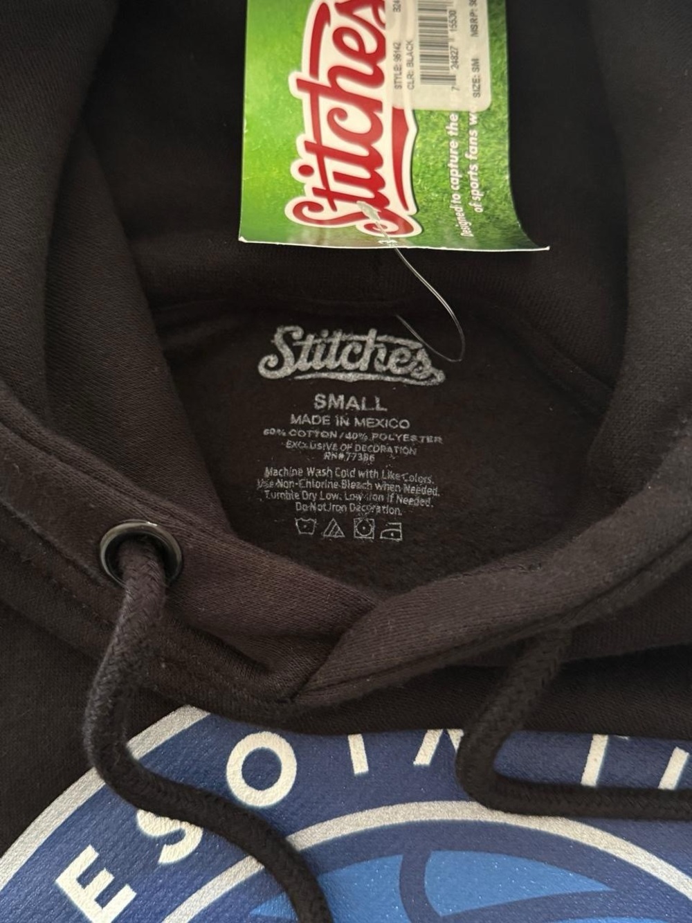 NWT Minnesota Timberwolves Stitches Hoodie Mens Small Black Pullover NBA - Picture 3 of 8